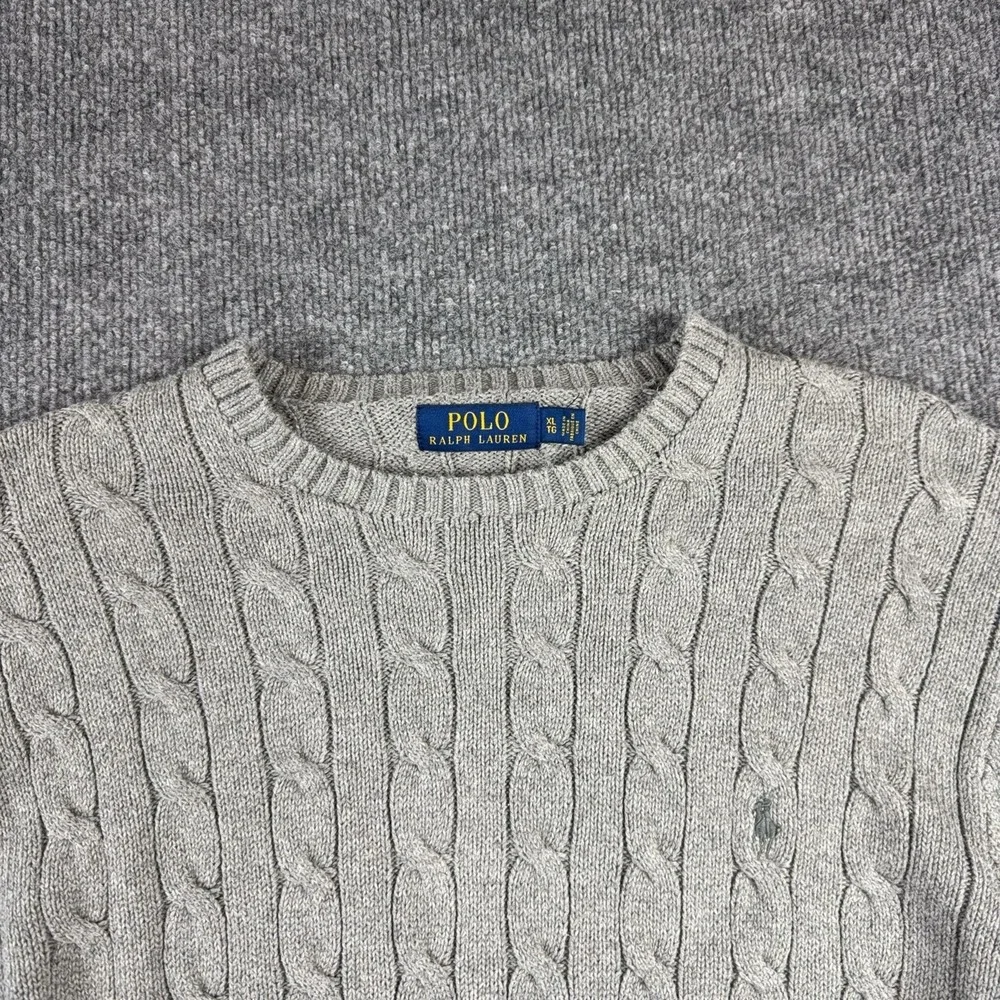 Polo Ralph Lauren Sweater Mens XL Gray Cable Knit Cotton Crewneck Pullover